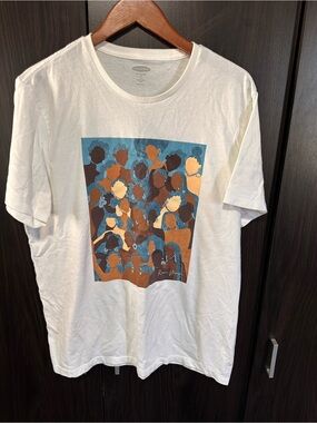 Old Navy White Graphic Tee with Multicolor Abstract Crowd Print